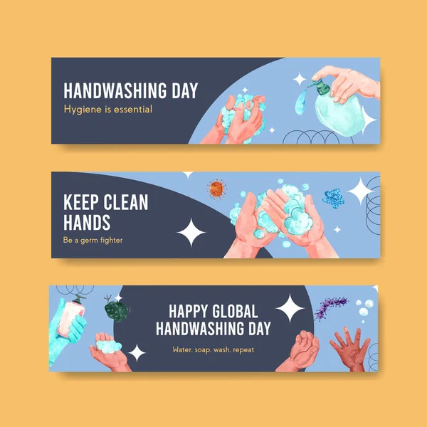 Plantilla Banner Con Diseño Concepto Día Lavado Manos Global Para — Archivo Imágenes Vectoriales