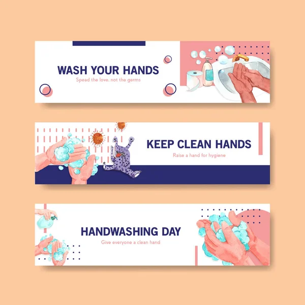 Reklam ve pazarlama suluboya vektörü için küresel el yıkama günü konsepti tasarımı ile pankart şablonu