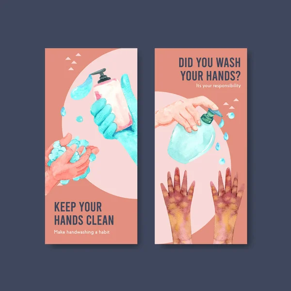 Templat Flyer Dengan Desain Konsep Global Hari Cuci Tangan Untuk - Stok Vektor