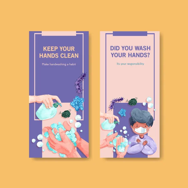 小册子及单张水色矢量的全球洗手日概念设计的传单模板 — 图库矢量图片