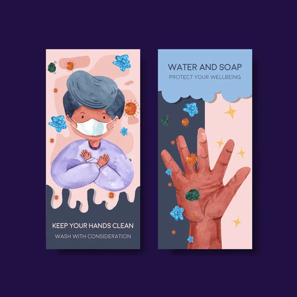 Templat Flyer Dengan Desain Konsep Global Hari Cuci Tangan Untuk - Stok Vektor