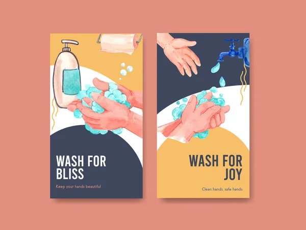 Templat Instagram Dengan Desain Konsep Global Hari Cuci Tangan Untuk - Stok Vektor