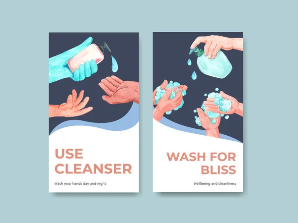 Templat Instagram Dengan Desain Konsep Global Hari Cuci Tangan Untuk - Stok Vektor