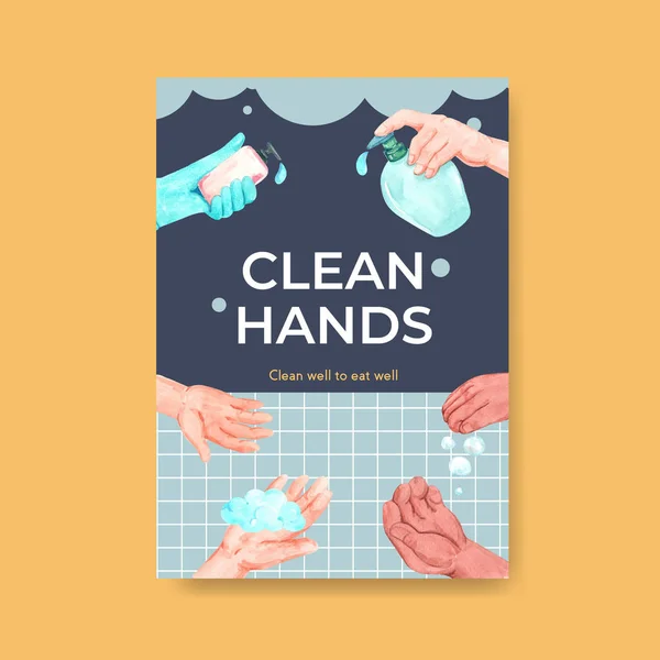 Templat Poster Dengan Desain Konsep Hari Cuci Tangan Global Untuk - Stok Vektor
