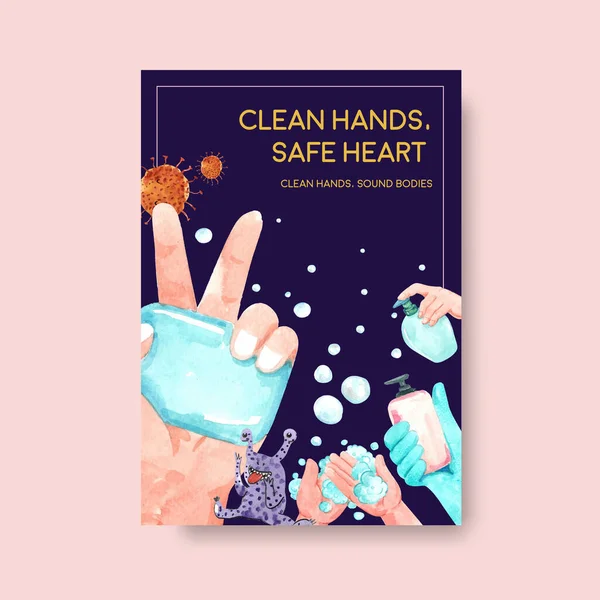 Broşür ve broşür ve broşür için küresel el yıkama günü konsepti tasarımlı poster şablonu