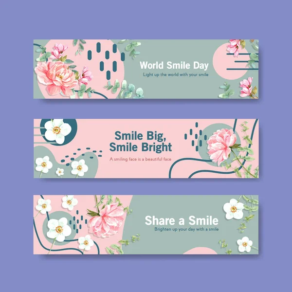 Modelo Banner Com Design Buquê Flores Para Conceito Dia Sorriso —  Vetores de Stock
