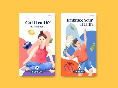 Sosyal medya ve çevrimiçi pazarlama suluboya vektörü için dünya akıl sağlığı günü konsepti tasarımı ile Instagram şablonu