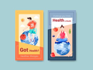 Sosyal medya ve çevrimiçi pazarlama suluboya vektörü için dünya akıl sağlığı günü konsepti tasarımı ile Instagram şablonu