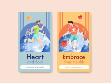 Sosyal medya ve çevrimiçi pazarlama suluboya vektörü için dünya akıl sağlığı günü konsepti tasarımı ile Instagram şablonu