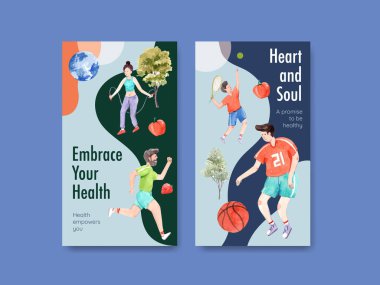 Sosyal medya ve çevrimiçi pazarlama suluboya vektörü için dünya akıl sağlığı günü konsepti tasarımı ile Instagram şablonu