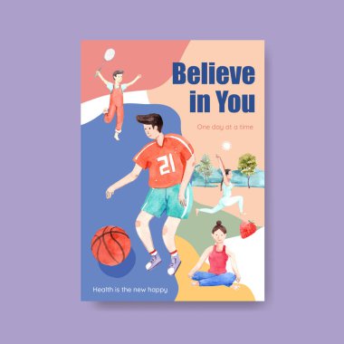 Dünya Ruh Sağlığı Günü konsepti tanıtım ve pazarlama suluboya vektörü için poster şablonu