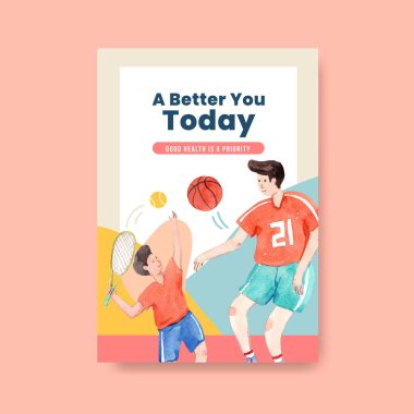 Dünya Ruh Sağlığı Günü konsepti tanıtım ve pazarlama suluboya vektörü için poster şablonu