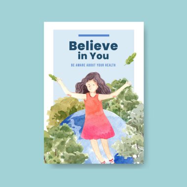 Dünya Ruh Sağlığı Günü konsepti tanıtım ve pazarlama suluboya vektörü için poster şablonu