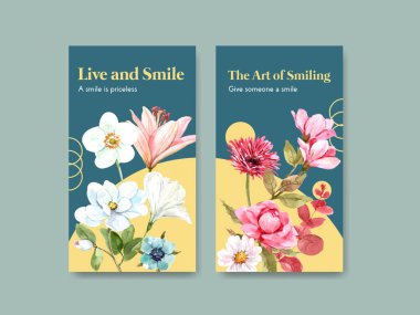 Instagram şablonu çiçek buketi tasarımı sosyal medya ve topluluk suluboya vektör çizimi için gülen gün konsepti