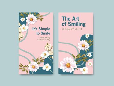 Instagram şablonu çiçek buketi tasarımı sosyal medya ve topluluk suluboya vektör çizimi için gülen gün konsepti