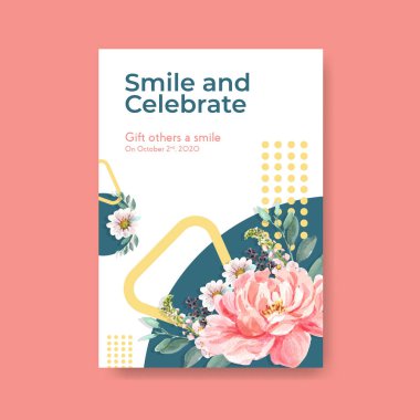 Reklamlara ve suluboya vektör illüstrasyonuna gülme günü konsepti için çiçek desenli poster şablonu