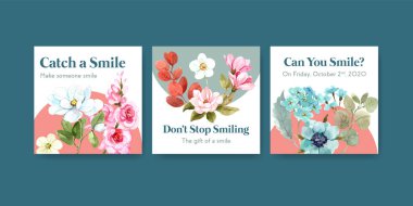 Çiçek buketi dizaynlı ilanlar suluboya vektör illüstrasyonunun pazarlanmasına gülen gün konsepti