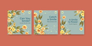 Çiçek buketi dizaynlı ilanlar suluboya vektör illüstrasyonunun pazarlanmasına gülen gün konsepti