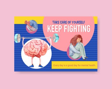 Sosyal medya ve çevrimiçi pazarlama suluboya vektör illüstrasyonu için dünya akıl sağlığı günü konsepti tasarımı ile Facebook şablonu