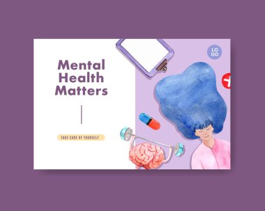 Sosyal medya ve çevrimiçi pazarlama suluboya vektör illüstrasyonu için dünya akıl sağlığı günü konsepti tasarımı ile Facebook şablonu