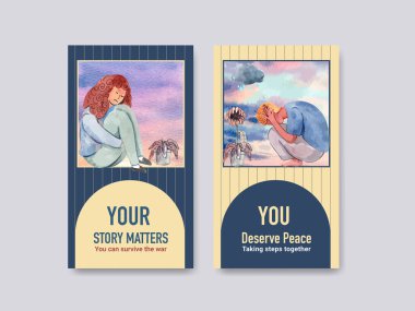 Sosyal medya ve online pazarlama suluboya vektör çizimi için dünya akıl sağlığı günü konsepti tasarımı ile Instagram şablonu