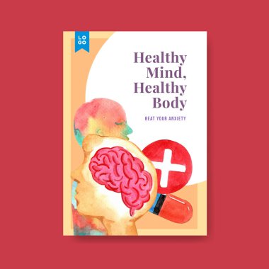 Broşür ve broşür ve broşür suluboya vektör çizimi için dünya akıl sağlığı günü konsepti tasarımı ile poster şablonu