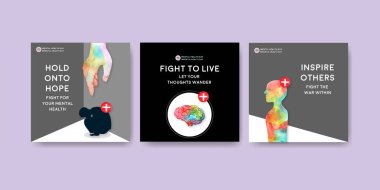 Dünya Ruh Sağlığı Günü konsepti ile suluboya vektör illüstrasyonunun pazarlanması için reklam şablonu