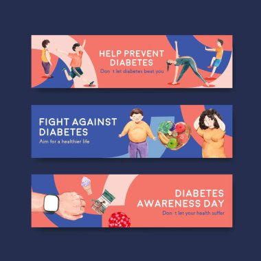 Dünya Diyabet Günü tanıtım ve pazarlama için suluboya vektör illüstrasyonu konsepti tasarımı banner şablonu
