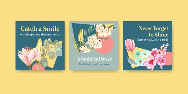 Modèle Annonces Avec Conception Bouquet Fleurs Pour Monde Sourire Concept — Image vectorielle