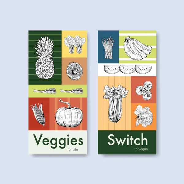 Flyer Vorlage Mit Veganem Ernährungskonzept Für Broschüre Und Faltblatt Aquarell — Stockvektor
