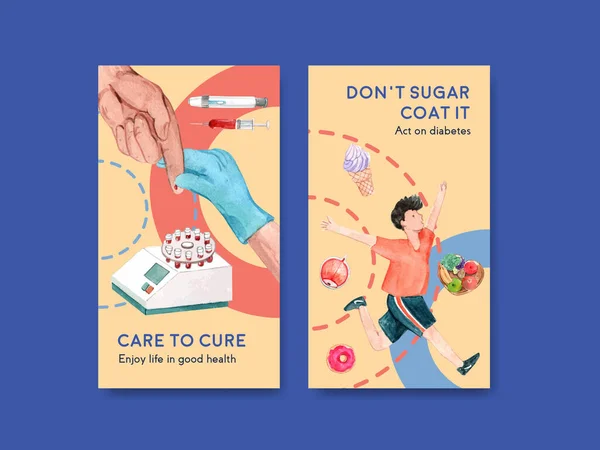 Instagram Template Met Wereld Diabetes Dag Concept Ontwerp Voor Sociale — Stockvector