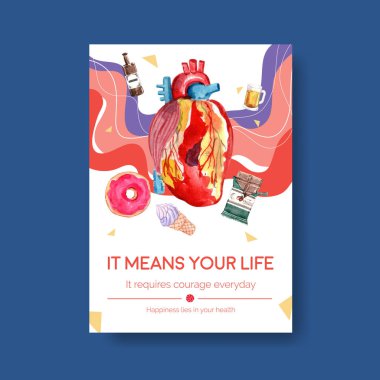 Reklamlar ve suluboya vektör illüstrasyonunun pazarlanması için dünya diyabet günü konsepti tasarımı ile poster şablonu