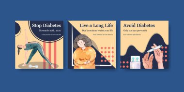 Suluboya vektör illüstrasyonunun pazarlanması için dünya diyabet günü konsepti tasarımlı ilanlar