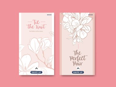 Sosyal medya vektörü illüstrasyonu için düğün töreni konsepti tasarımı ile Instagram şablonu