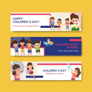 suluboya vektör illüstrasyonunun reklamını yapmak için çocuk günü konsepti tasarımlı pankart şablonu