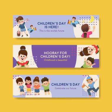 suluboya vektör illüstrasyonunun reklamını yapmak için çocuk günü konsepti tasarımlı pankart şablonu