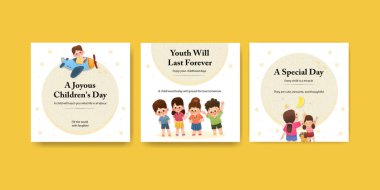 Suluboya vektör illüstrasyonunun pazarlanması için çocuk günü konsept tasarımı ile tanıtım şablonu