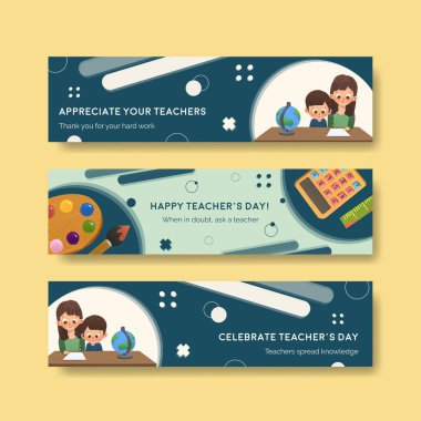 Reklam ve pazarlama suluboya vektör illüstrasyonu için öğretmenler günü konsepti tasarımı ile pankart şablonu