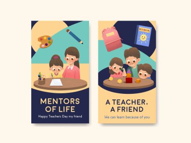 Sosyal medya ve topluluk suluboya vektör çizimi için öğretmenler günü konsept tasarımı ile Instagram şablonu