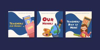 Suluboya vektör illüstrasyonunun pazarlanması için öğretmenler günü konsept tasarımlı ilanlar