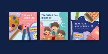 Suluboya vektör illüstrasyonunun pazarlanması için öğretmenler günü konsept tasarımlı ilanlar