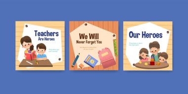 Suluboya vektör illüstrasyonunun pazarlanması için öğretmenler günü konsept tasarımlı ilanlar