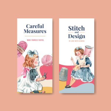 Broşür ve pazarlama suluboya vektör çizimi için dikiş konsepti tasarımlı el ilanı şablonu