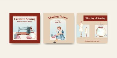 Pazarlama ve bilgi suluboya vektör illüstrasyonu için dikiş konsepti tasarımlı ilanlar