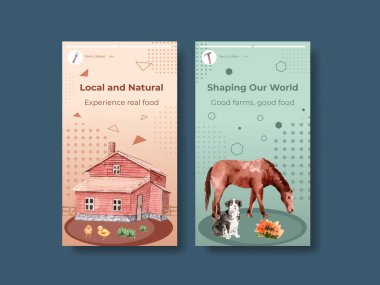 Çevrimiçi pazarlama ve sosyal medya suluboya vektör çizimi için tarım organik konsept tasarımı ile Instagram şablonu