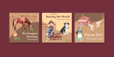 Pazarlama ve suluboya vektör illüstrasyonunu tanıtmak için tarım organik konsept tasarımı içeren ilanlar