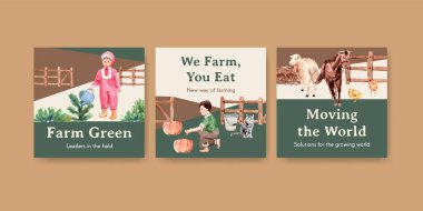 Pazarlama ve suluboya vektör illüstrasyonunu tanıtmak için tarım organik konsept tasarımı içeren ilanlar