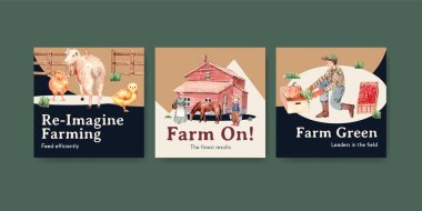 Pazarlama ve suluboya vektör illüstrasyonunu tanıtmak için tarım organik konsept tasarımı içeren ilanlar