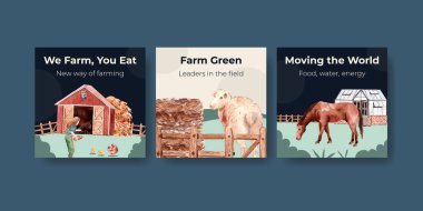 Pazarlama ve suluboya vektör illüstrasyonunu tanıtmak için tarım organik konsept tasarımı içeren ilanlar