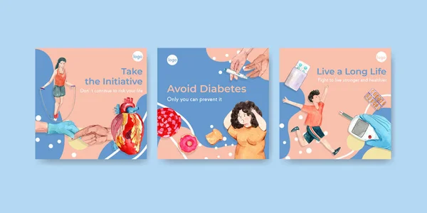 Ads Template World Diabetes Day Concept Design Marketing Akvarell Vektor — Stock Vector